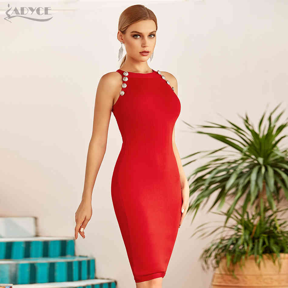 Summer Women White Red Bodycon Bandage Dress Sexy Sleeveless Halter Celebrity Runway Evening Party Vestidos 210423