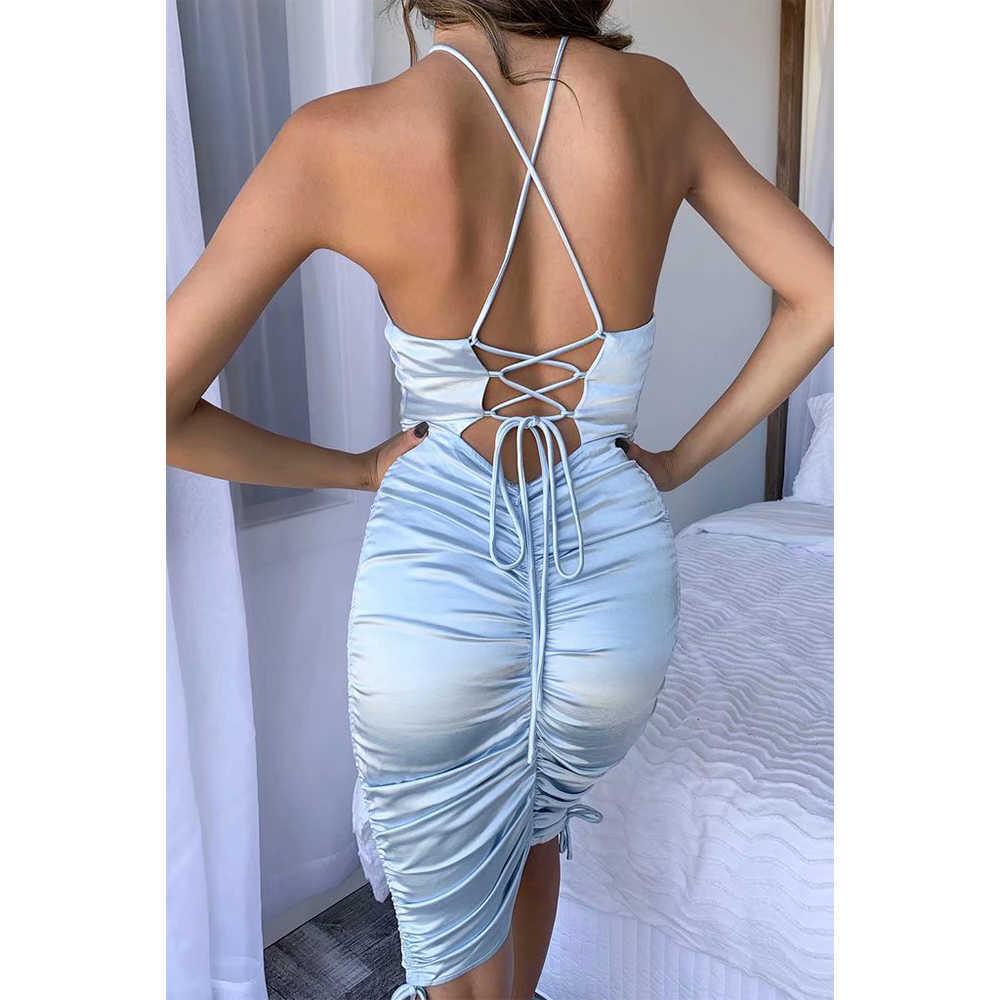 Summer Dress Women Halter Backless elegant Casual Fashion Chic Lady Sexy Party Prom dress Woman robe femme 210709