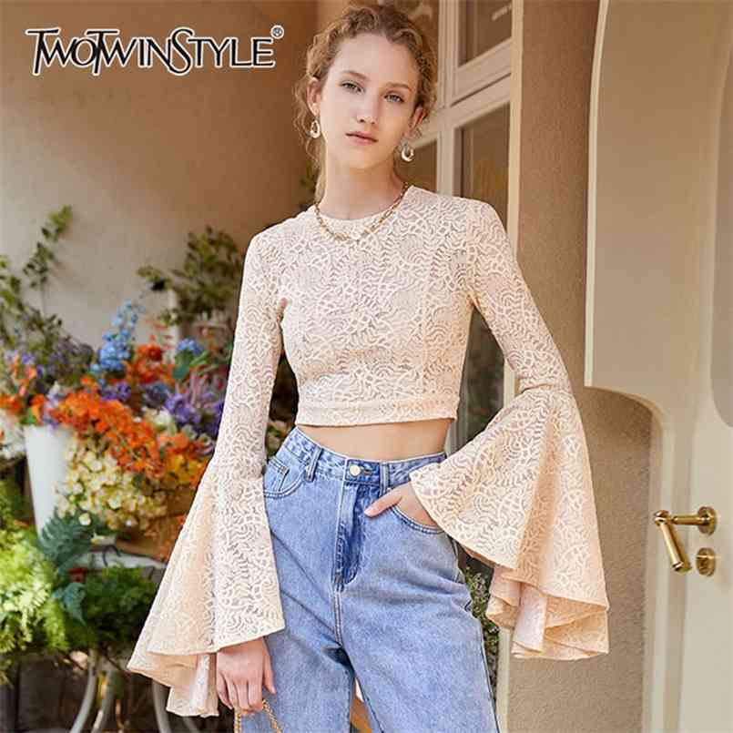 TWOWINSYLE Solid Patchwork Lace Shirt For Women O Neck Flare Long Sleeve Short Slim Shirts Female Spring Fashion ide 210524, Aspicture
TWOWINSYLE Solid Patchwork Lace Shirt For Women O Neck Flare Long Sleeve Short Slim Shirts Female Spring Fashion ide 210524, Aspicture