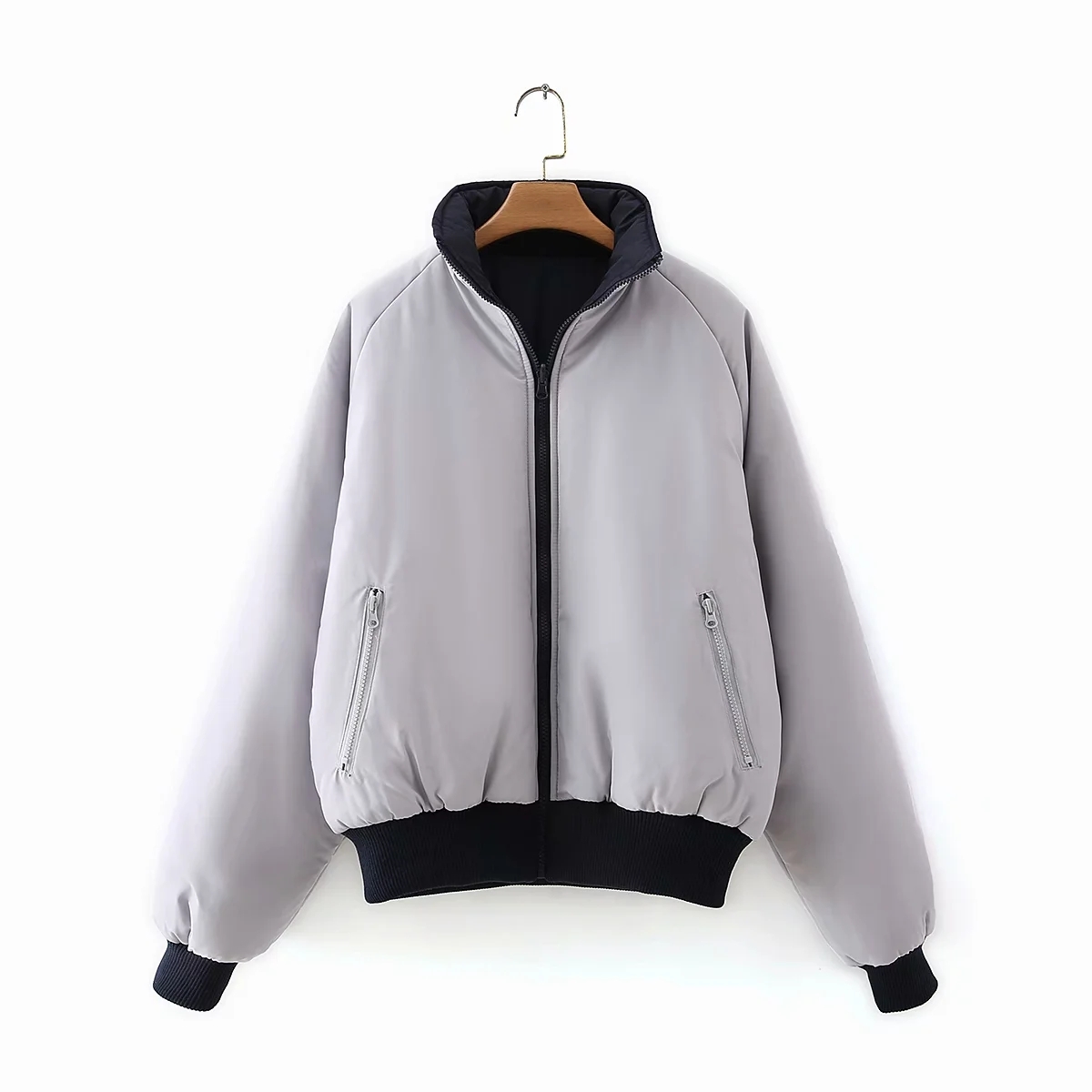 oversize Winter plaid parkas fashion reversible baseball bomber jacket long sleeve stand collar ladies Thick Down 210521
