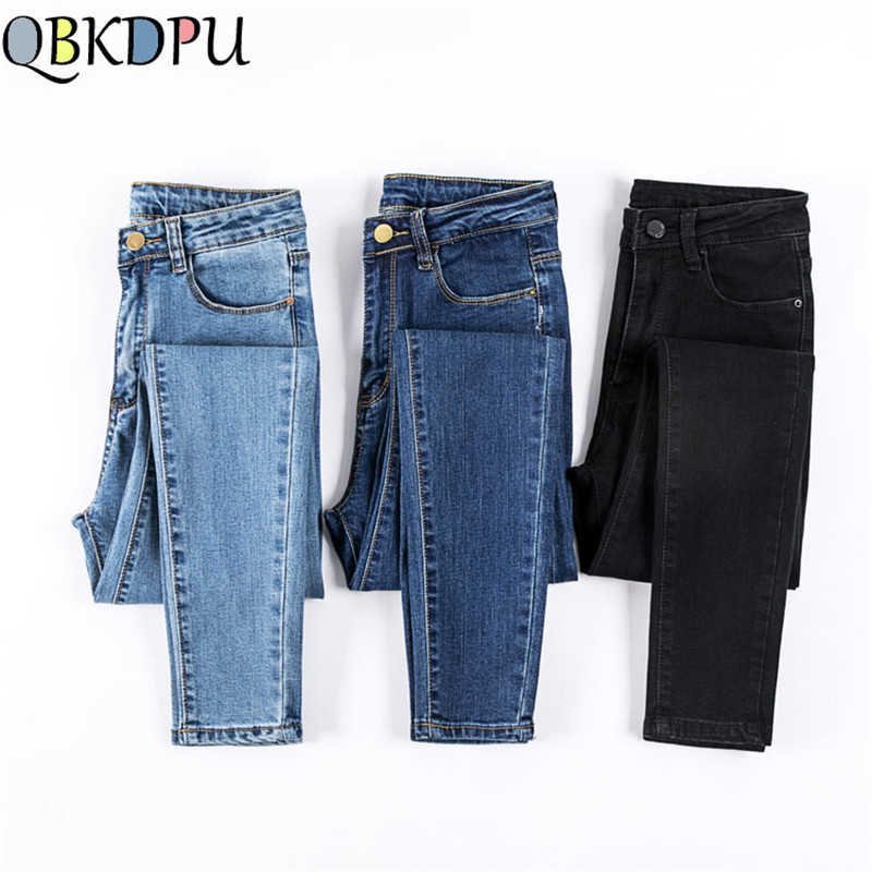 Casual Denim Pants Black Color Womens Jeans Donna Bottoms Skinny For Women Trousers Mom's Plus size Stretch pencil 210809