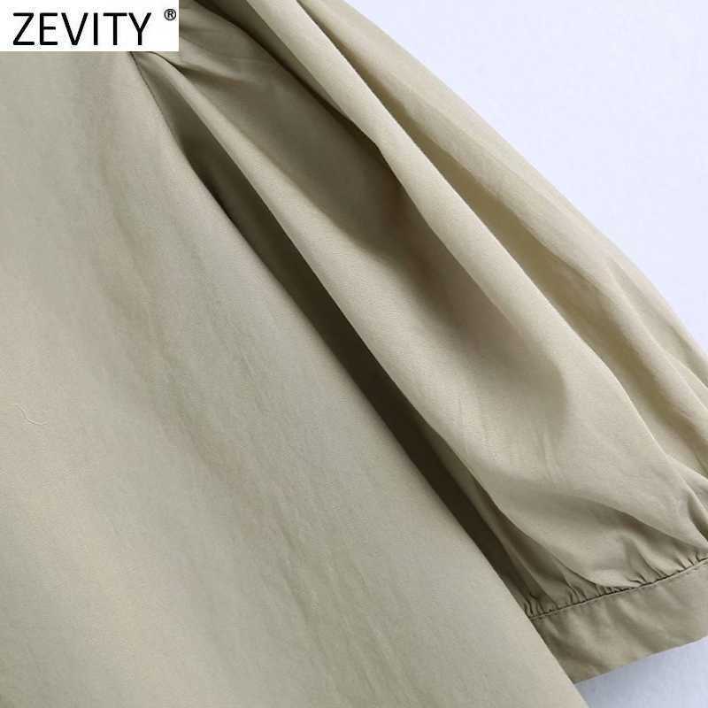 Zevity Women Vintage Turn Down Collar Floral Embroidery Smock Blouse Female Pleat Puff Sleeve Shirt Chic Blusas Tops LS9362 210603