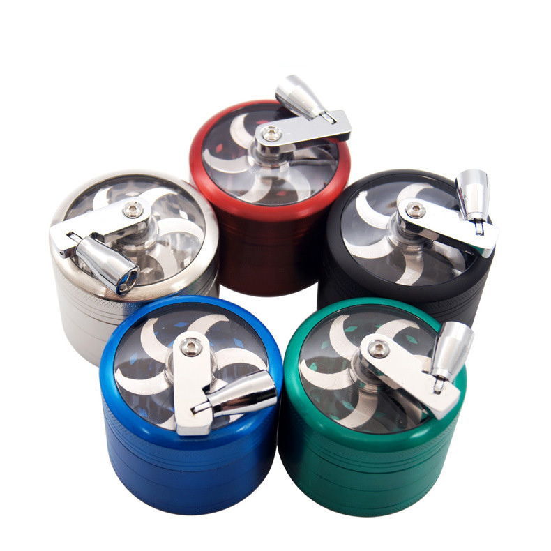 

Smoking 55mm 4 Layers Hand Crank Zinc Alloy Tobacco Grinders Herb Cigarette Smoke Spice Crusher With Handle Sharpstone Grinder