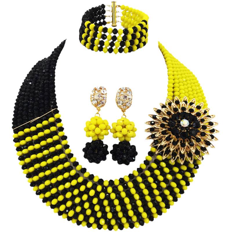 Earrings & Necklace Black And Yellow Nigerian Wedding Set Costume African Beads Jewelry Crystal, Silver
Earrings & Necklace Black And Yellow Nigerian Wedding Set Costume African Beads Jewelry Crystal, Silver