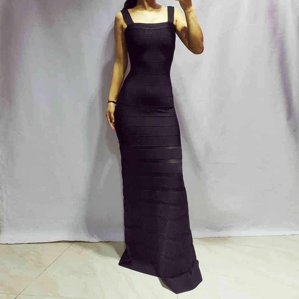 Summer Women Black Spaghetti Strap Rayon Bandage Club Dress Sexy Lace Hollow Out Celebrity Evening Maxi Dresses 210423