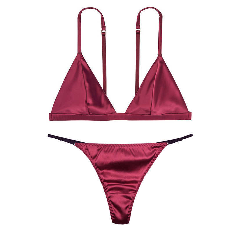 Sexy Set 2020 New Women Bikini Soft Bra Set Ladies Comfortable Satin Silk Bra Panties Set Sexy Triangle Cup Femmes Underwear Set L4619