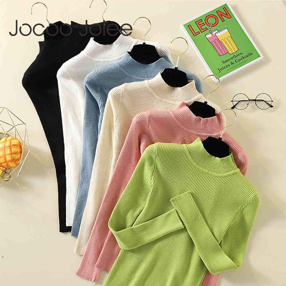 Women Autumn Winter Korean Slim Knitted Sweater Causal Solid Turtleneck High Elastic Soft Pullover Jumpers 210428