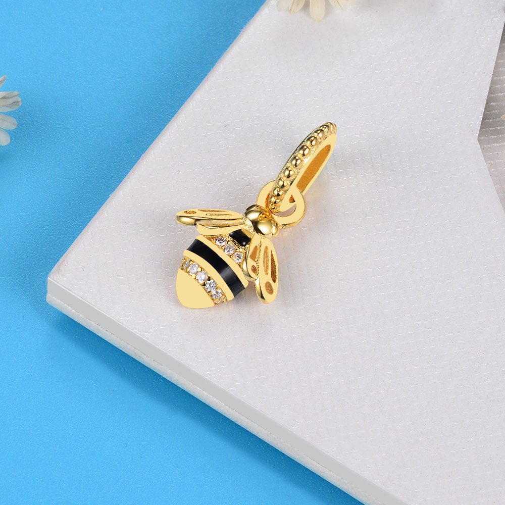 Fit Original Brand Charms Bracelet Authentic 925 Sterling Silver Animal Gold Color Honey Bee Pendant Bead Mix CZ Berloque DIY