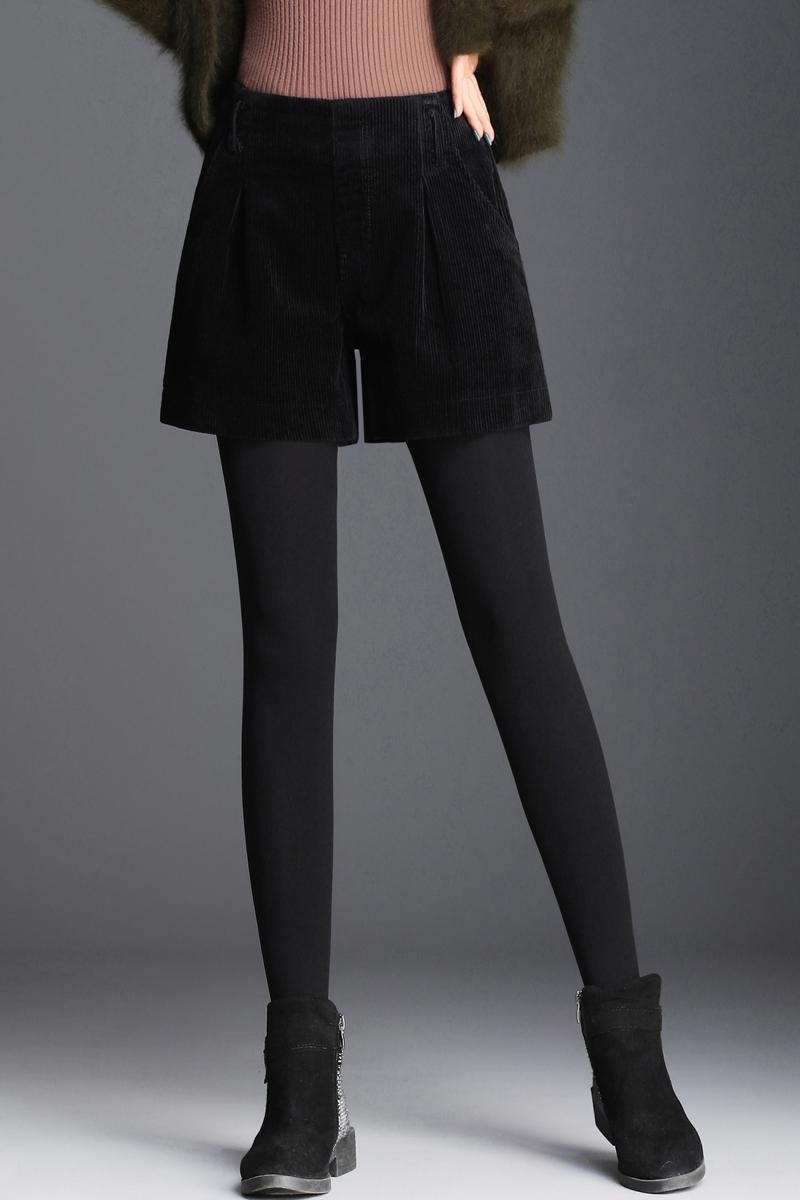 Korean Fashion Womens Female Elastic High Waist Black Wide Leg Corduroy Shorts , 2021 Winter Fall Casual For Women Women's