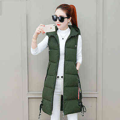 Plus Size Women's Vest Winter Jacket Women Green Pockets Hooded Casual Cotton Sleeveless Vest Female Winter Vest Waistcoat 211105