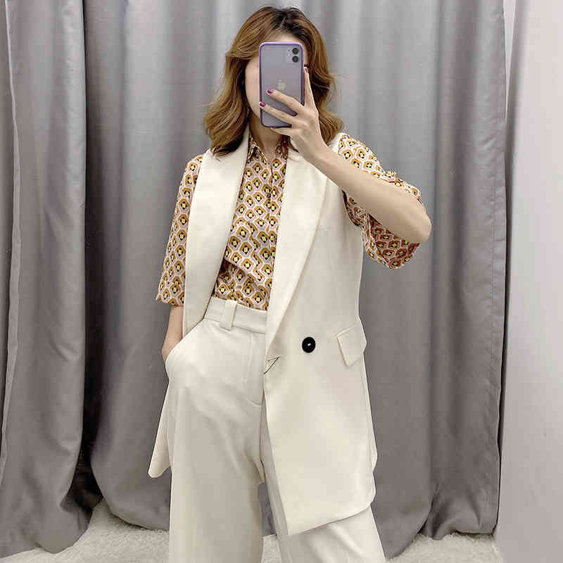Solid Casual Blazer Vest Women Office Wear Double Breasted Waistcoat Ladies Fashion Pockets Sleeveless Jacket Coats 210515