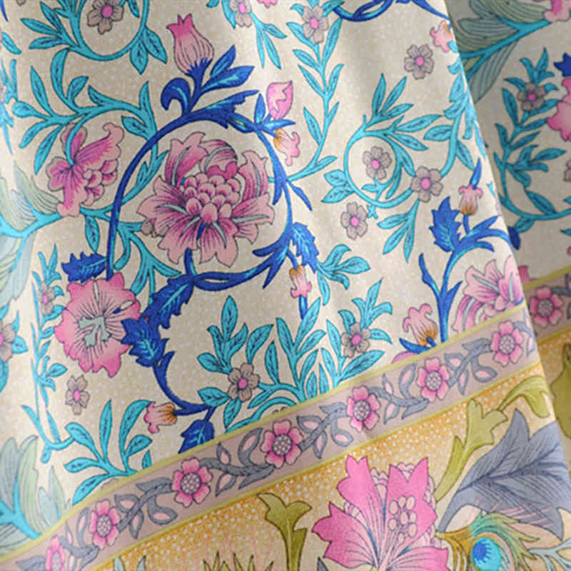 beauty Boho Floral Print Women's Long Dress Holiday Fashion Bow Tie Maxi Dresses Female Beautiful Beachwear 210514