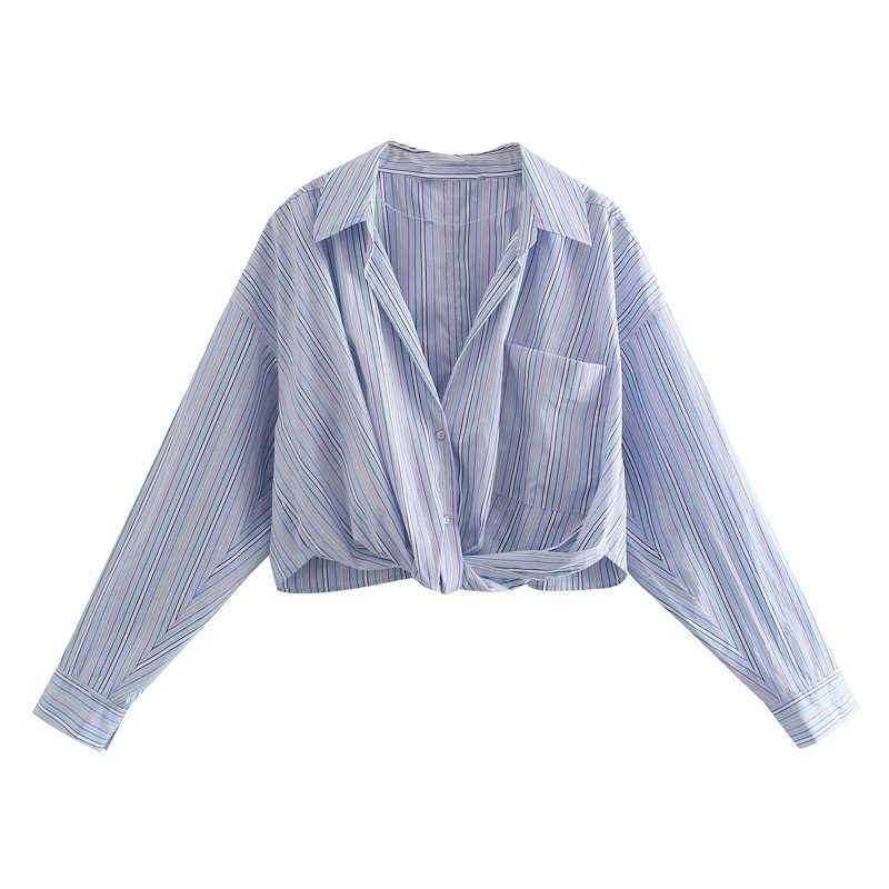 Casual Puff Sleeve Striped Crop Blouse Turn Down Collar Pocket Shirts Spring Women Knot Tops 210525, Blue
Casual Puff Sleeve Striped Crop Blouse Turn Down Collar Pocket Shirts Spring Women Knot Tops 210525, Blue