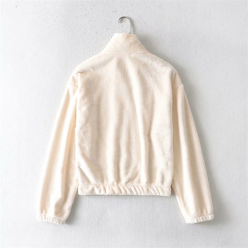 Women Fashion Simplicity Fuzzy Pullover Female Solid Color Female High Neck Zipper Decoration Elastic Hem Hoodies 210520