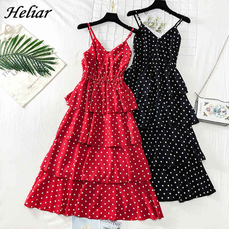 Spring Women Dress Elegant Pleated Ruffled High Waist Spaghatte Strap Lady Polka Dot Sleeveless es 210518, Red
Spring Women Dress Elegant Pleated Ruffled High Waist Spaghatte Strap Lady Polka Dot Sleeveless es 210518, Red