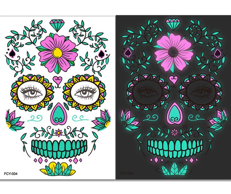 2021 Halloween Temporary Face Tattoos Glow in the Dark Spider Web Scar Roses FullFace Mask Tattoo Stickers for Women Men