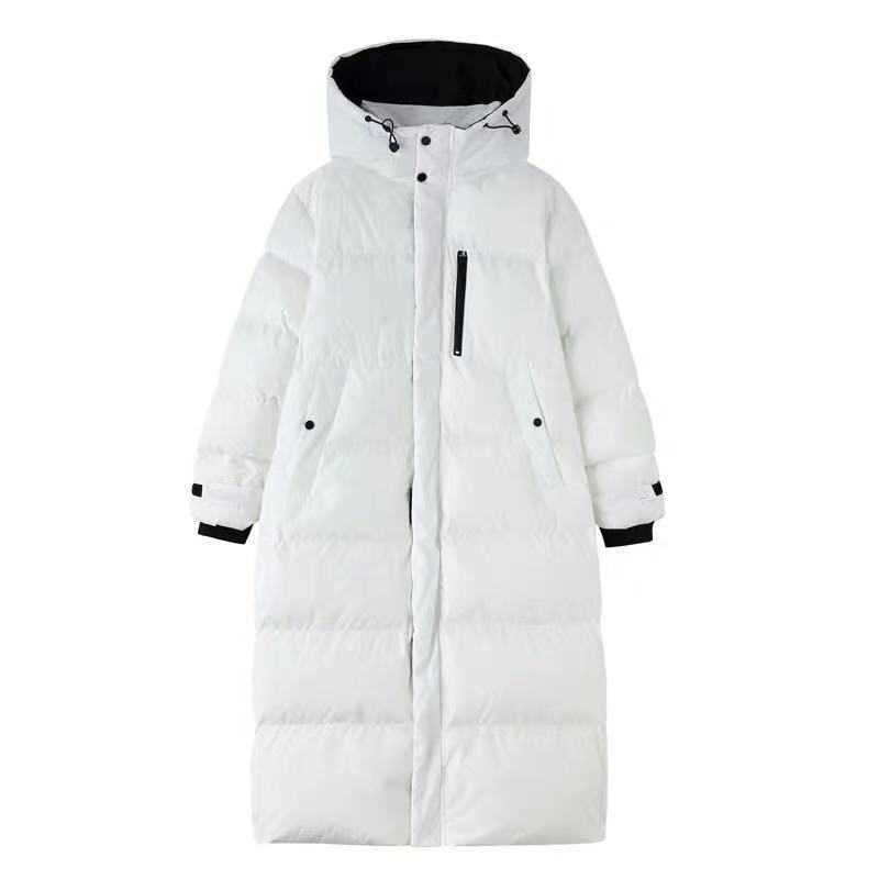 Long Down Jacket Women'S Coat Winter Korean Oversized Thick Warm Hooded Parka Black White Cotton Jackets 211013