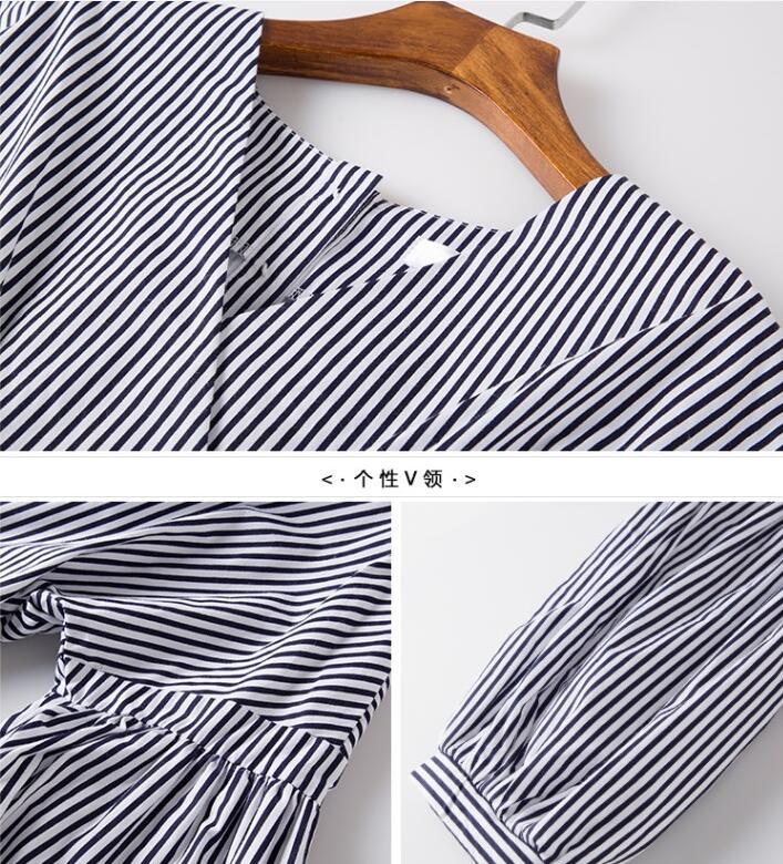 S-3XL Elegant OL Casual Blouse Women Autumn New Lantern Sleeve Sashes Bow V-neck Striped/White Shirt blusas mujer de moda 210317