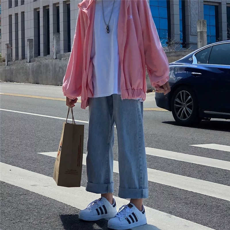 Straight High Waist Jeans Women Denim Wide Leggs Pants Korean Style Fashion Spring Casual Loose All Match 210922