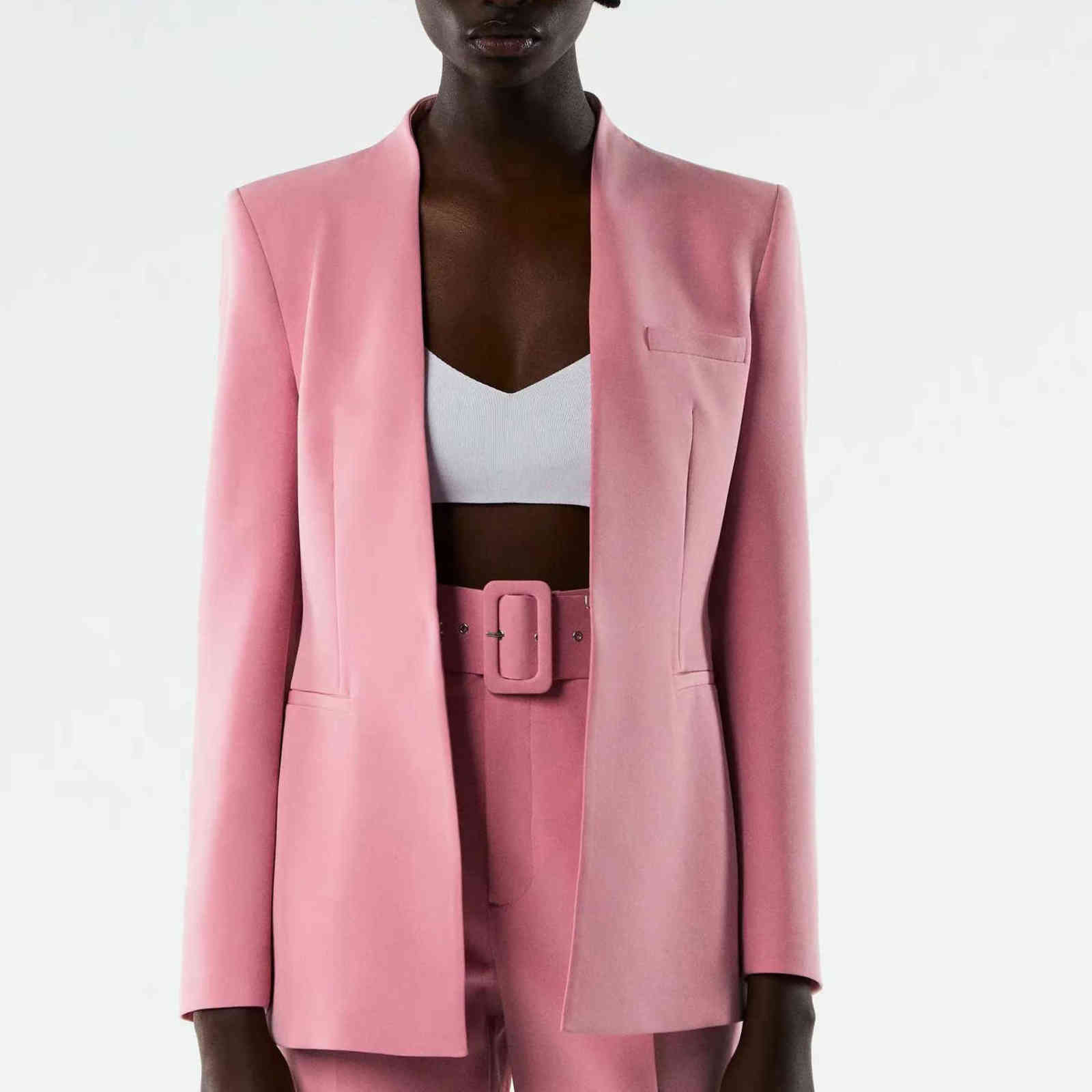BLSQR Fashion Violet Women Suits Pants Blazer High Waist Belt Pants Office Ladies Trousers 211118