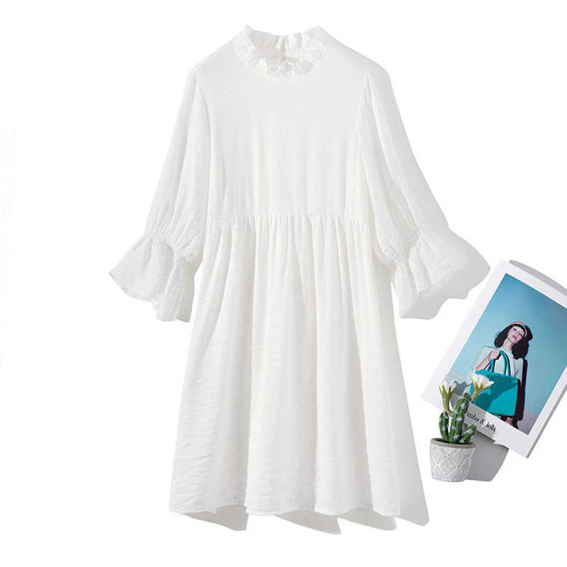 Women Mini Dress Casual Stand Collar Ruffles Half Sleeve Elastic Breathable Loose Streetwear Outfits Elegant Solid A-line Dress 210630