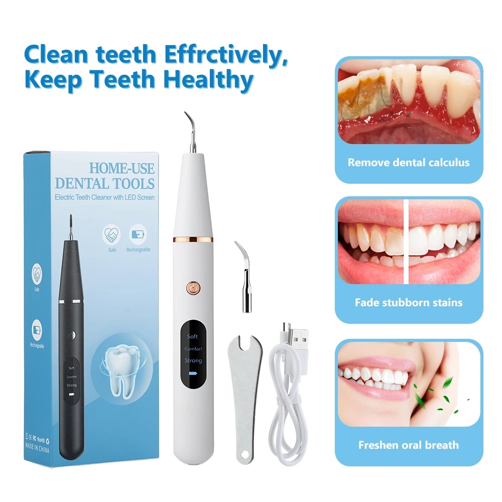 Ultrasonic Whitening Dental Cleaner Calculus Scaler Electric Sonic Oral Tartar Remover Plaque Stains Scraper USB Rechargeable Working Tips Replaceable
Ultrasonic Whitening Dental Cleaner Calculus Scaler Electric Sonic Oral Tartar Remover Plaque Stains Scraper USB Rechargeable Working Tips Replaceable