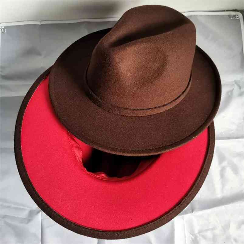 QBHAT Trend Outer Coffee Inner Red Patchwork faux wool Fedora Hats with felt band Women Men Wide Brim Panama Jazz Cap L XL 210709, Coffee and red
QBHAT Trend Outer Coffee Inner Red Patchwork faux wool Fedora Hats with felt band Women Men Wide Brim Panama Jazz Cap L XL 210709, Coffee and red