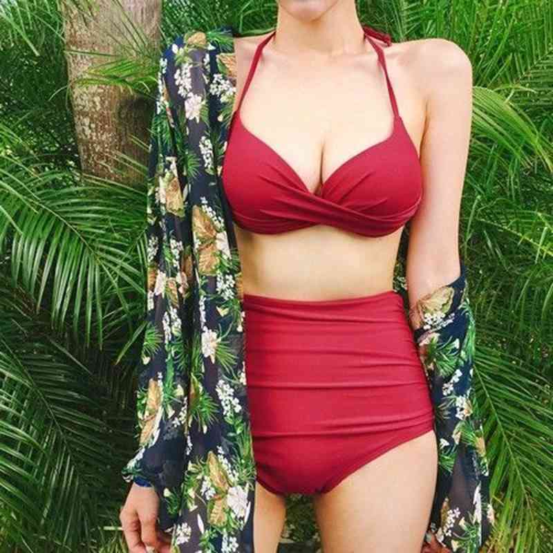 Summer Korean-style Style Bathing Suit Solid Color Split Type Bikini Sexy Just Drag High-waist beach wear women 210510