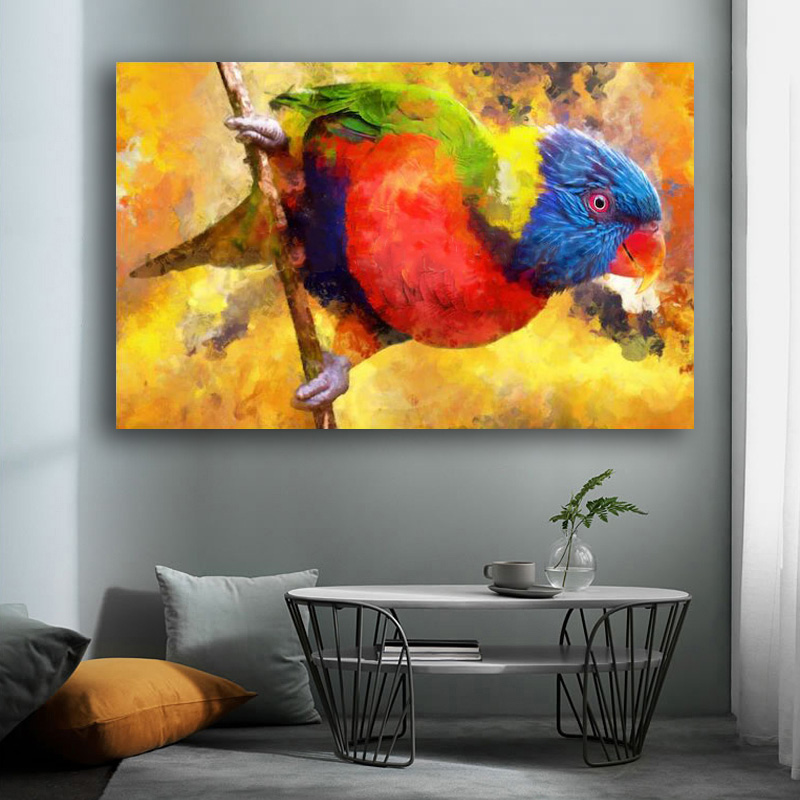 Wall Decor Abstract Colorful Parrots Modern Canvas Painting Bird Pictures For Living Room Art Posters and Prints Unframed