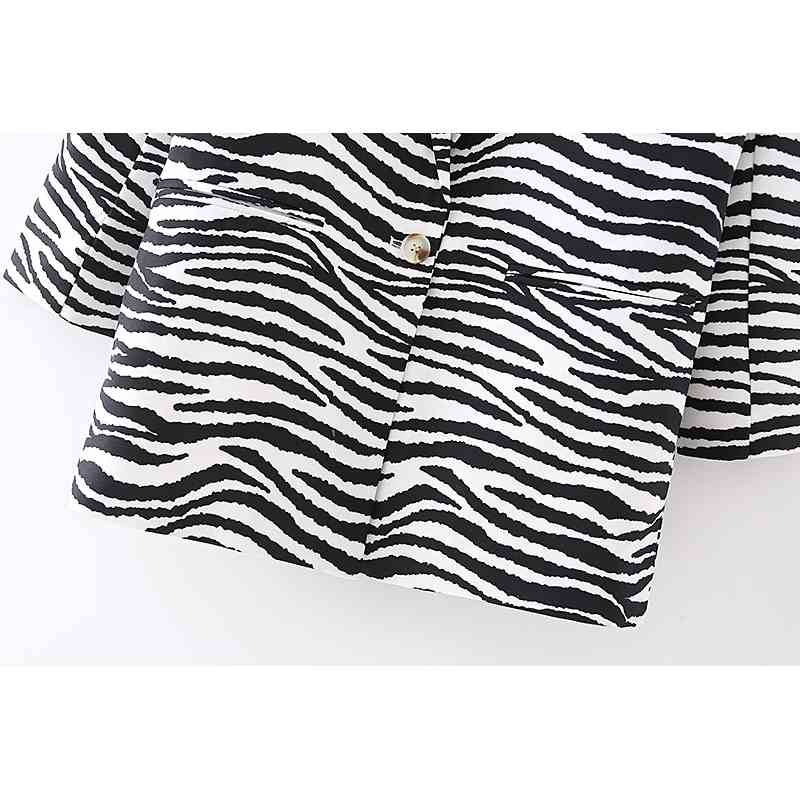 Streetwear Women Zebra Stripes Print Coats Fashion Ladies Single Button Blazers Causal Female Chic Pocket Jackets 210430
