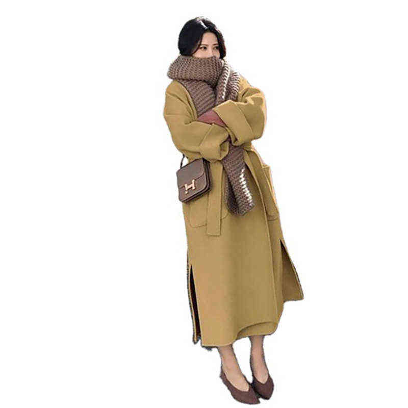 Women Coat Women's Mid-length Autumn And Winter Clothes Hepburn Style Coat Knee-length Outwear Rm* 211104