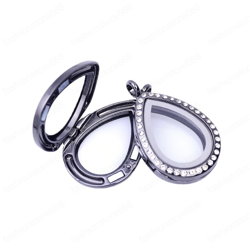 Watter Drop Floating Locket Necklace Pendant Women Magnetic Living Memory Glass Openable Charm Locket Necklaces DIY jewelry