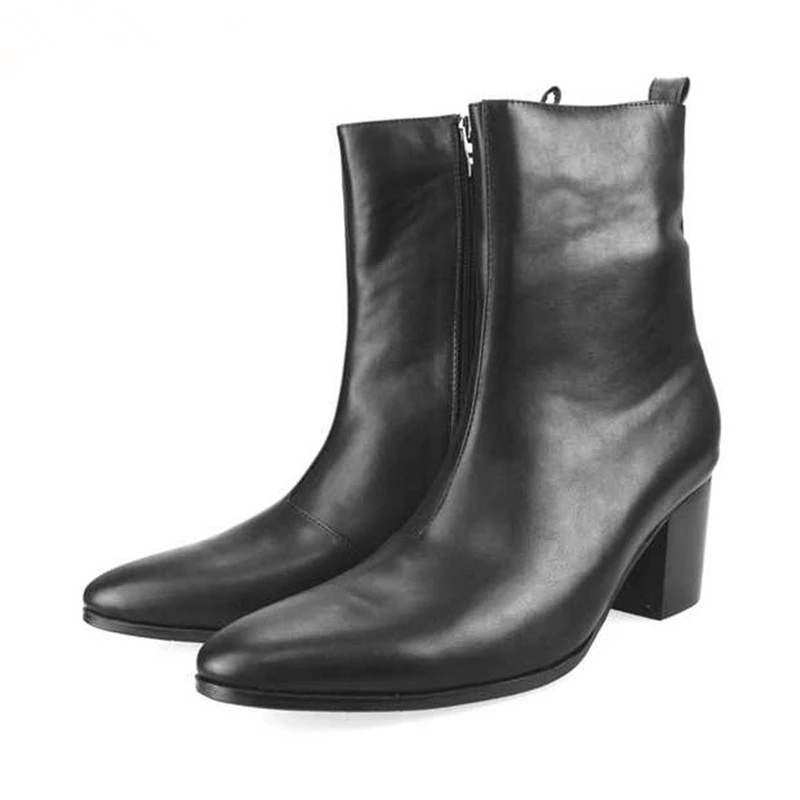 2021 Autumn Winter High Heels Man Boots High Quality Genuine Leather Waterproof Zipper Shoes Suede Comfortable Chelsea Boots Men