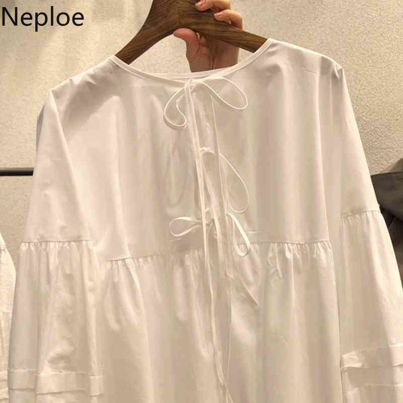 Neploe Vintage Floral Tops Female Loose Thin Long Sleeve Shirt Women Korean Clothing Vintage Blusas O Neck Chiffon Blouse 4h842 210422