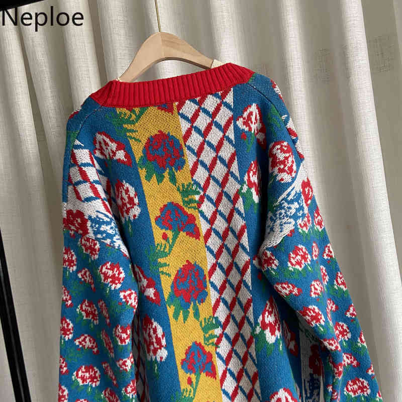 Neploe Fashion Sweater Women Vintage Knitwear Coat Heavy Crochet Floral Knitted Cardigan Pull Femme Fall Woman Clothes 210422