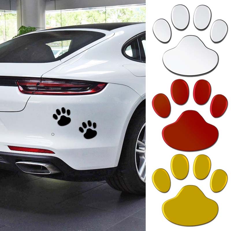 Cute Animal Paw Print Stickers - 2 Decals Set for Car, Laptop, Bike, Door with Waterproof 3D Design