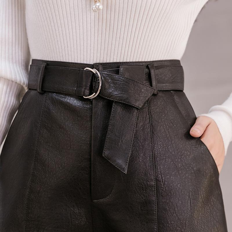 Autumn Winter Pu Leather Shorts Women 2021 High Waist Slim Casual Wide Leg For Blet Women's