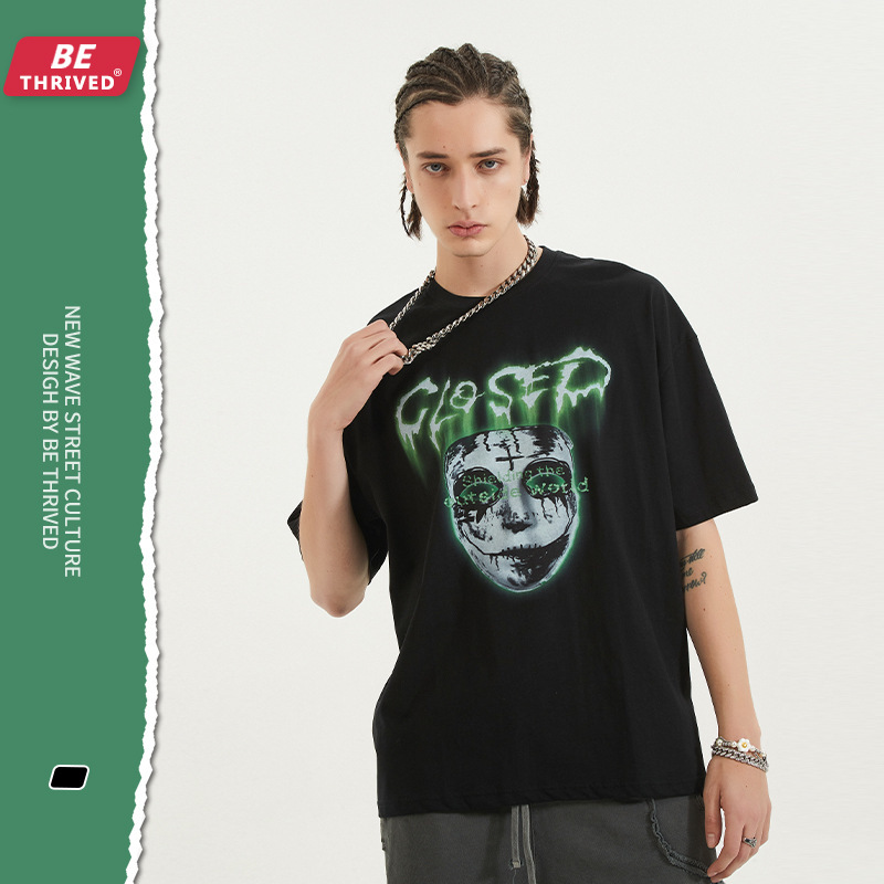 be men's wear 2021 summer new devil clown mask printed short sve high street lazy wind loose brand t-shirt, White;black
be men's wear 2021 summer new devil clown mask printed short sve high street lazy wind loose brand t-shirt, White;black