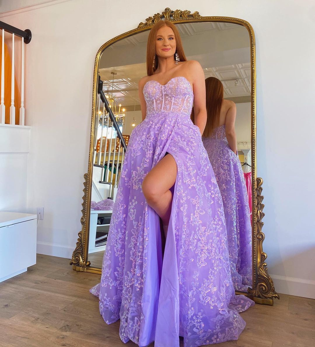 Sweetheart Lilac Long Evening Party Dress Embroidered Butterfly 2k26 Robe De Soiree Detachable Sleeves Lavender Prom Dresses Lady Met Gala Pageant Bon