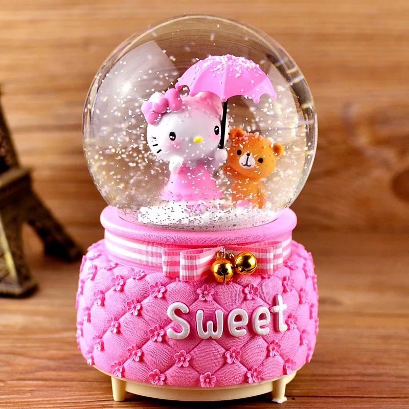 Crystal Ball Music Box Pink Girl Star Moon Rainbow Unicorn Glowing Snowflakes Music Box Home Decoration Desktop Ornament 210319