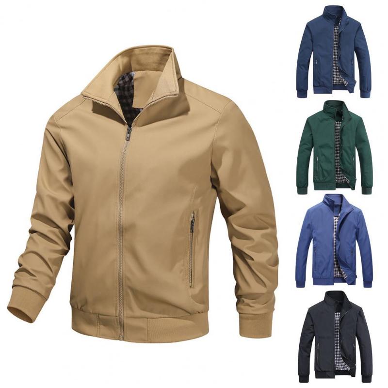 Men's Jackets Baseball Jacket Stylish Solid Color Ribbing Cuff Coat Comfy Autumn, Khaki
Men's Jackets Baseball Jacket Stylish Solid Color Ribbing Cuff Coat Comfy Autumn, Khaki