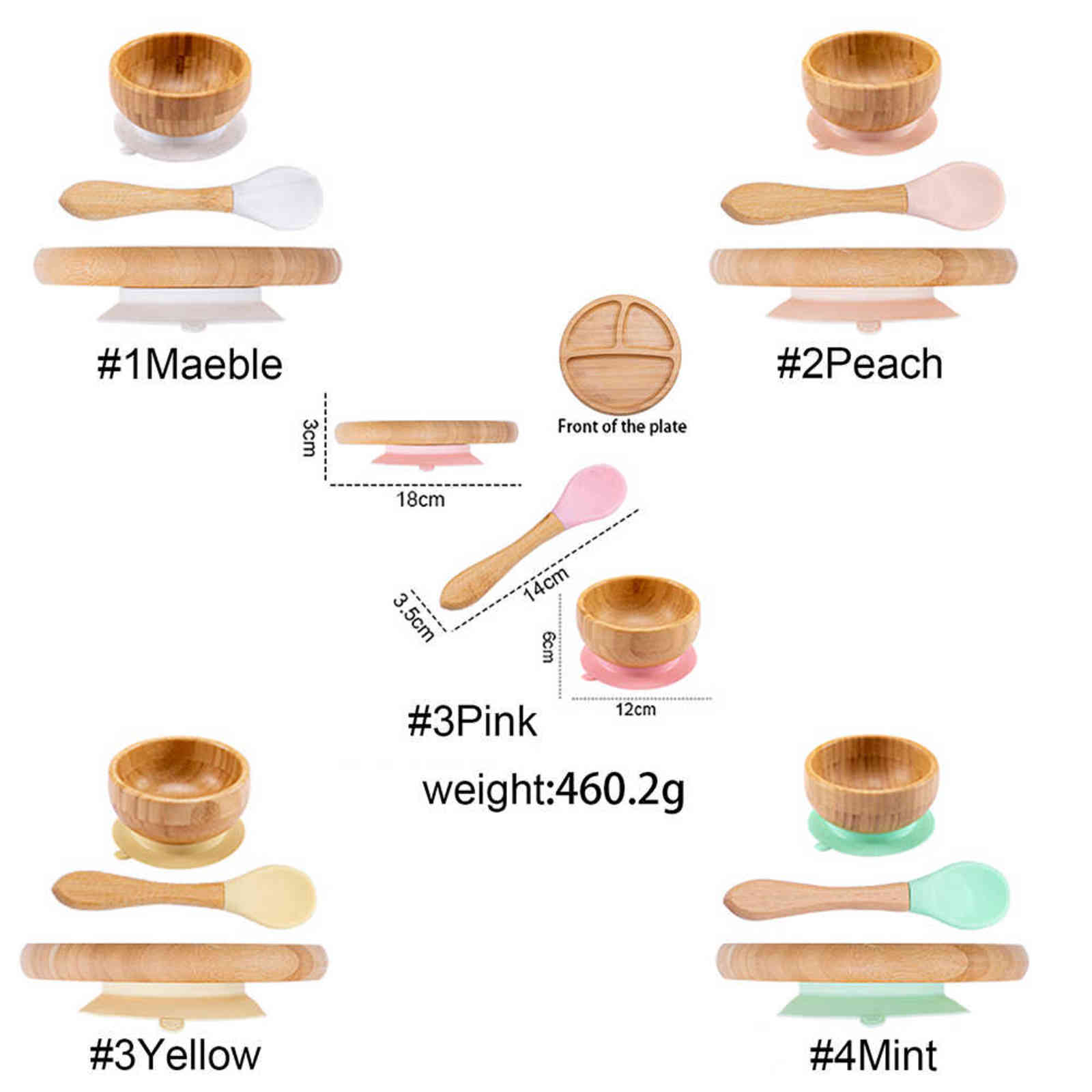 Baby Dinner Plate Baby Feeding Bowl Children's Dishes Wooden Kids Feeding Dinnerware With Silicone Suction Cup Wooden Spoon 211027