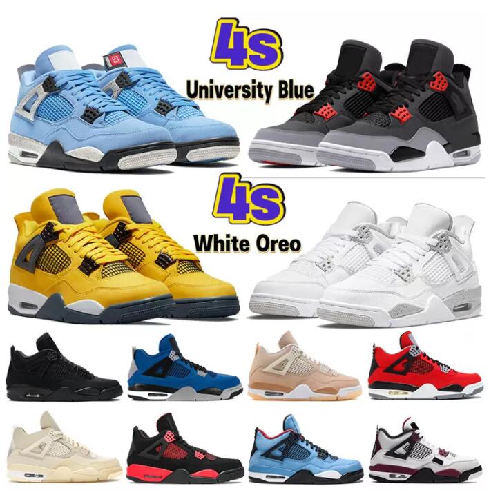 

Mens 4 4s basketball Shoes University blue white oreo Infrared shimmer red thunder metallic purple black cat paris bred men women sneakers trainers 36-47, 45