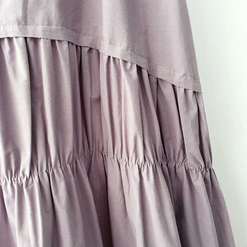TIGENA Cotton Pleated Skirt Women Fashion Summer Casual Solid A Line High Waist Midi Long Female Black White Purple 210619