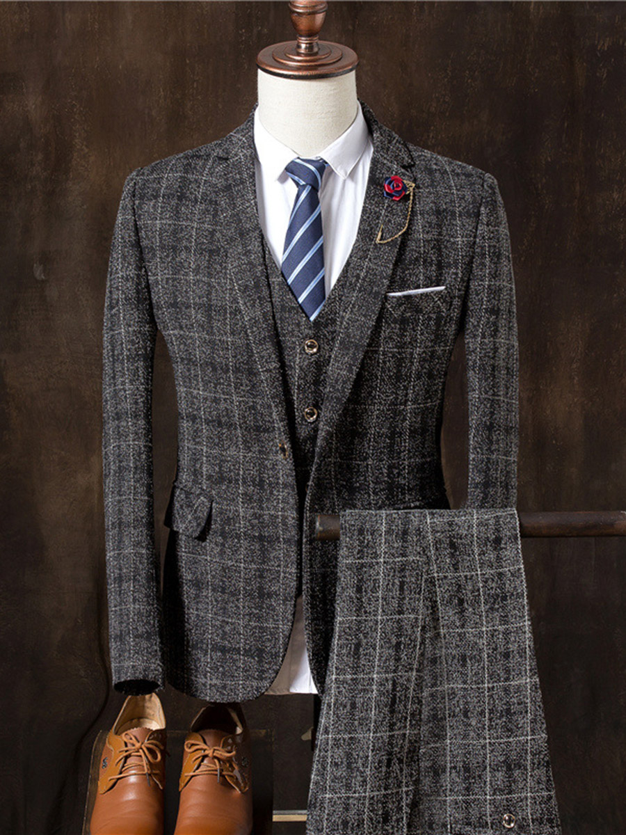 Three-Pieces Men Suits Business Casual tuxedos Cotton Slim Fit Groom Party Coat Tailored Work Wear Wedding Suit