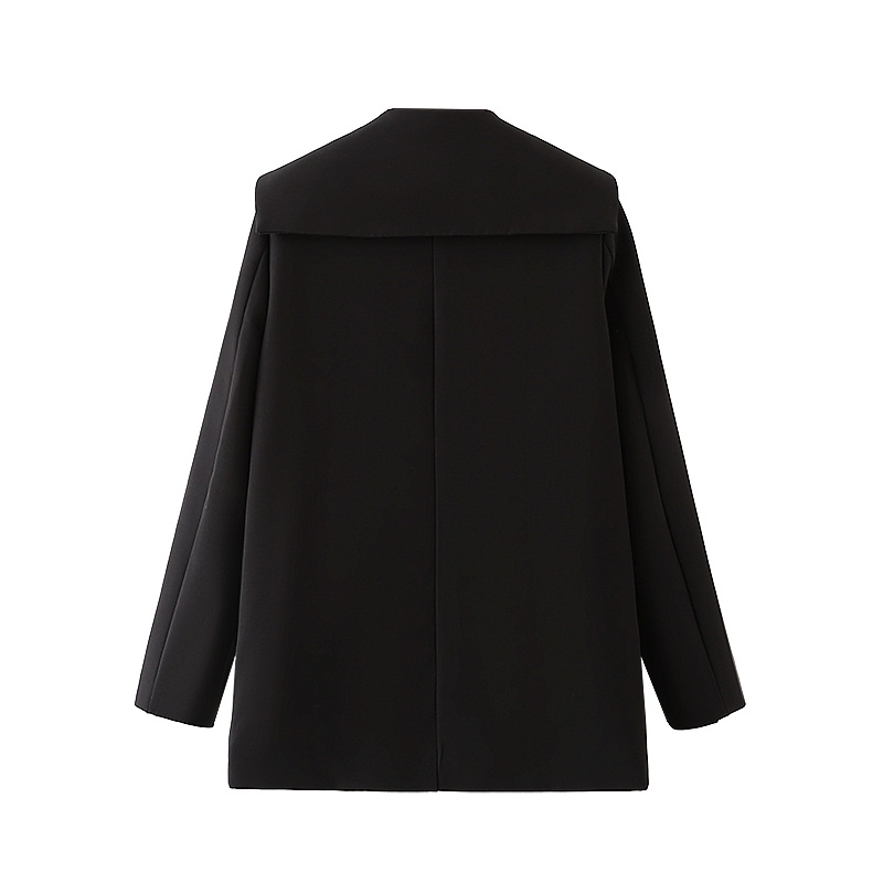 Causal Women Solid Black Blazers Fashion Ladies Double Breasted Polyester Jacket Streetwear Female Chic Pocket Jackets 210430