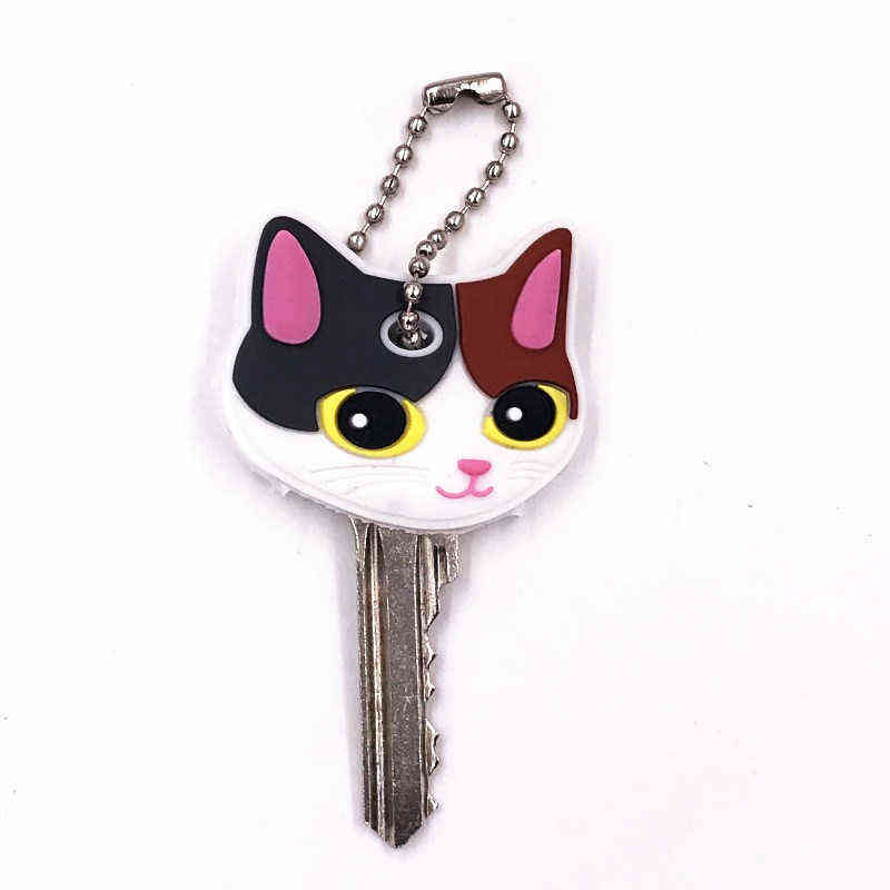 Mix 40Pcs Animals Dog Cat Key Cover Cute Anime Silicone KeyChains Women Funny Animal Key Holder Caps Key Chain Children Gift H1126