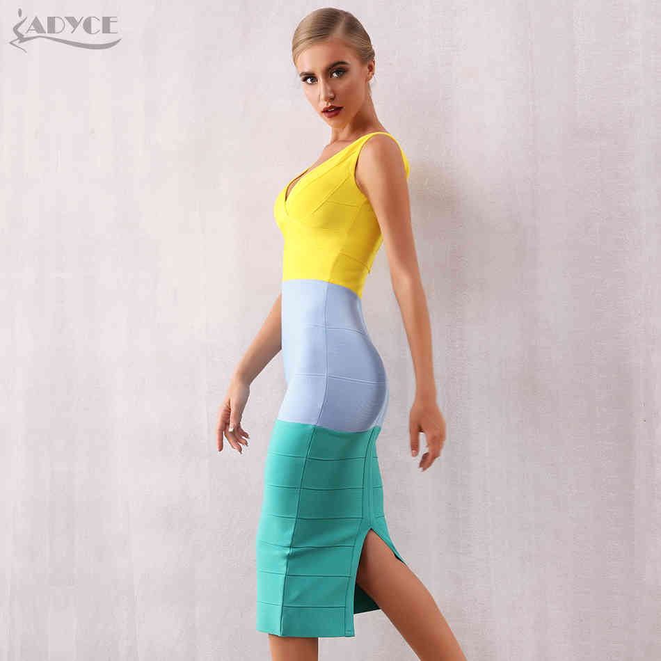 Summer Women Bodycon Bandage Dress Sexy V Neck Sleeveless Tank Club Celebrity Evening Party Vestidos 210423