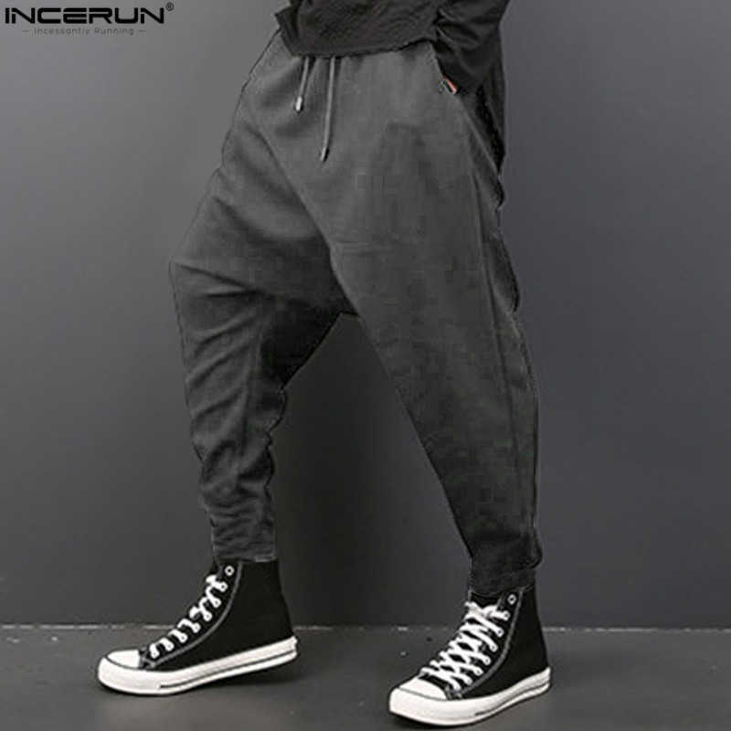 INCERUN Vintage Men Loose Drop Crotch Drape Pants Dance Baggy Trousers Men Drawstring Harem Pants Men Pantalon Hombre Plus Size 201006