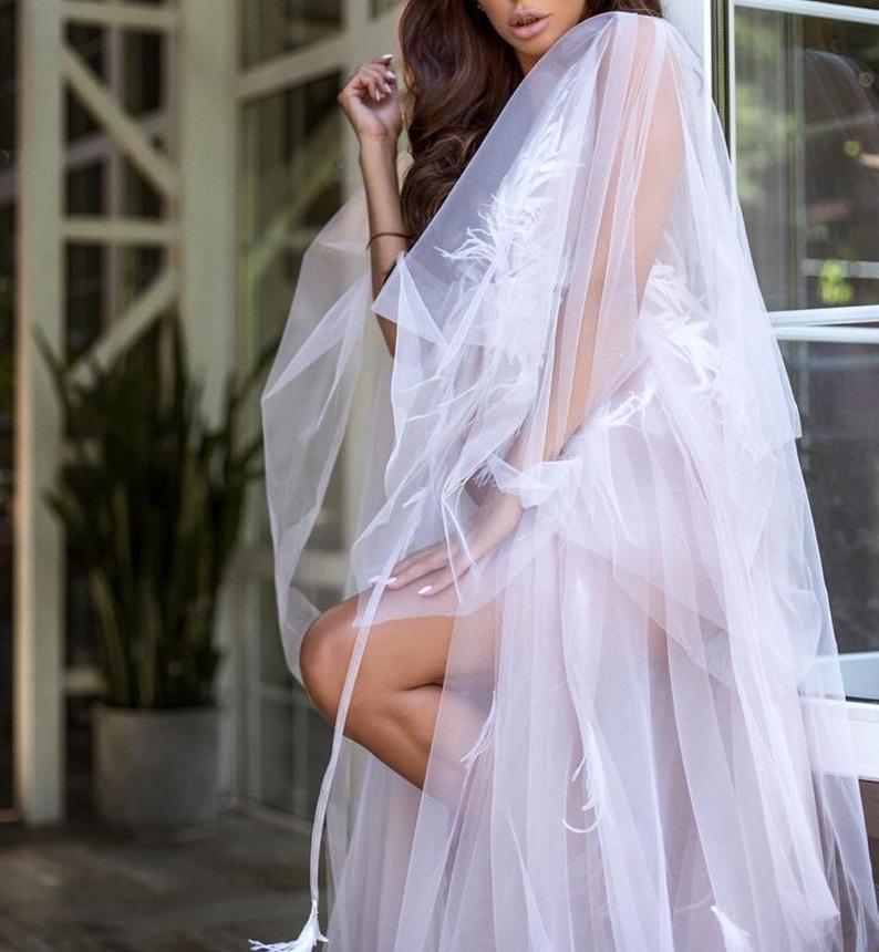 Chic Ruffles Women Sleepwear Maternity Sexy Illusion Tiered V Neck Long Sleeve Nightdress For Pregnant Party Evening Dress Gowns